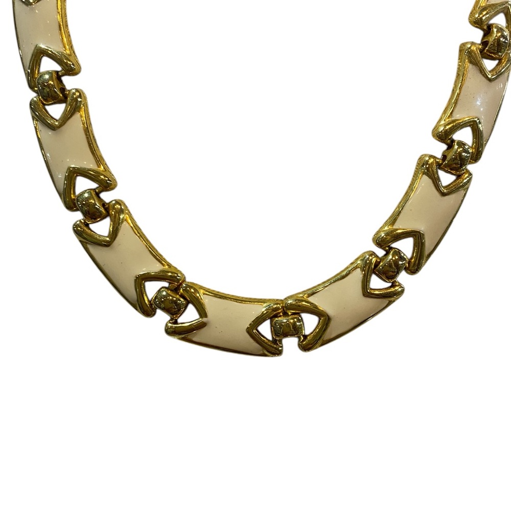 Vintage Enamel Off White Cream Link Necklace 18 inch - Picture 3 of 3